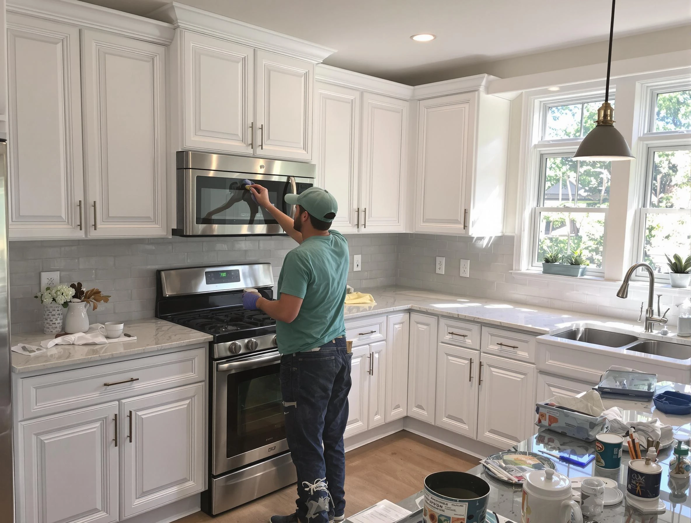 Kitchen cabinets being refinished by Litchfield Park House Painters in Litchfield Park, AZ